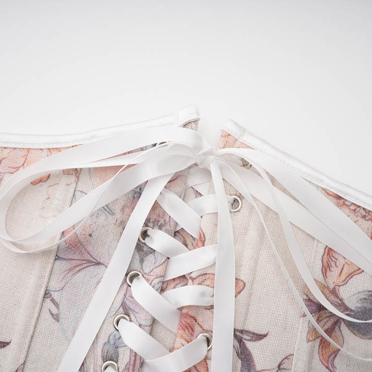 Vintage Embroidered Floral Corset Belt, Front Lace-Up Waist Cincher with Back Zipper N23873