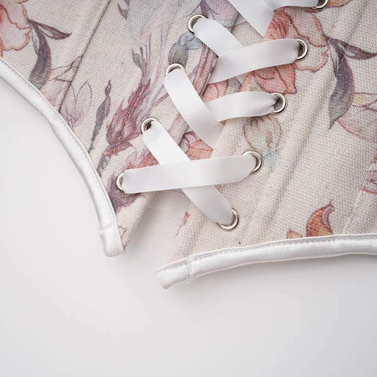 Vintage Embroidered Floral Corset Belt, Front Lace-Up Waist Cincher with Back Zipper N23873