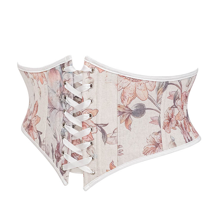 Vintage Embroidered Floral Corset Belt, Front Lace-Up Waist Cincher with Back Zipper N23873