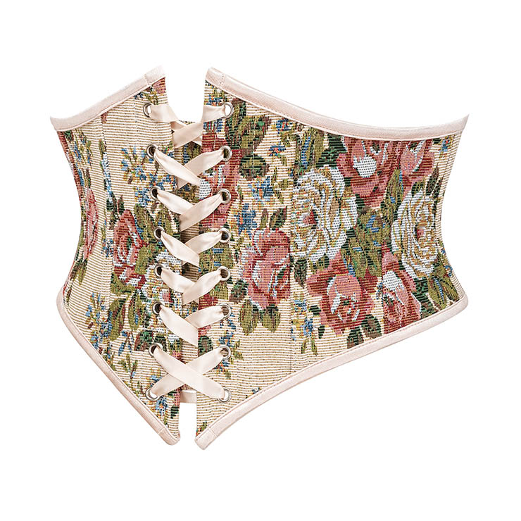 Vintage Embroidered Floral Corset Belt, Front Lace-Up Waist Cincher with Back Zipper N23875