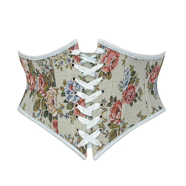 Vintage Embroidered Floral Corset Belt, Front Lace-Up Waist Cincher with Back Zipper N23876