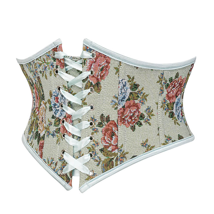 Vintage Embroidered Floral Corset Belt, Front Lace-Up Waist Cincher with Back Zipper N23876