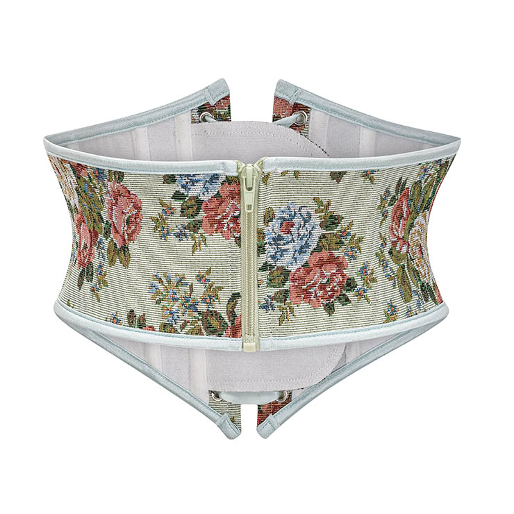 Vintage Embroidered Floral Corset Belt, Front Lace-Up Waist Cincher with Back Zipper N23876