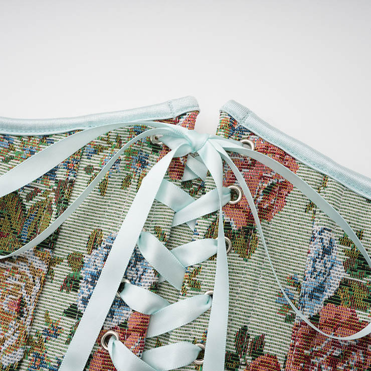 Vintage Embroidered Floral Corset Belt, Front Lace-Up Waist Cincher with Back Zipper N23876