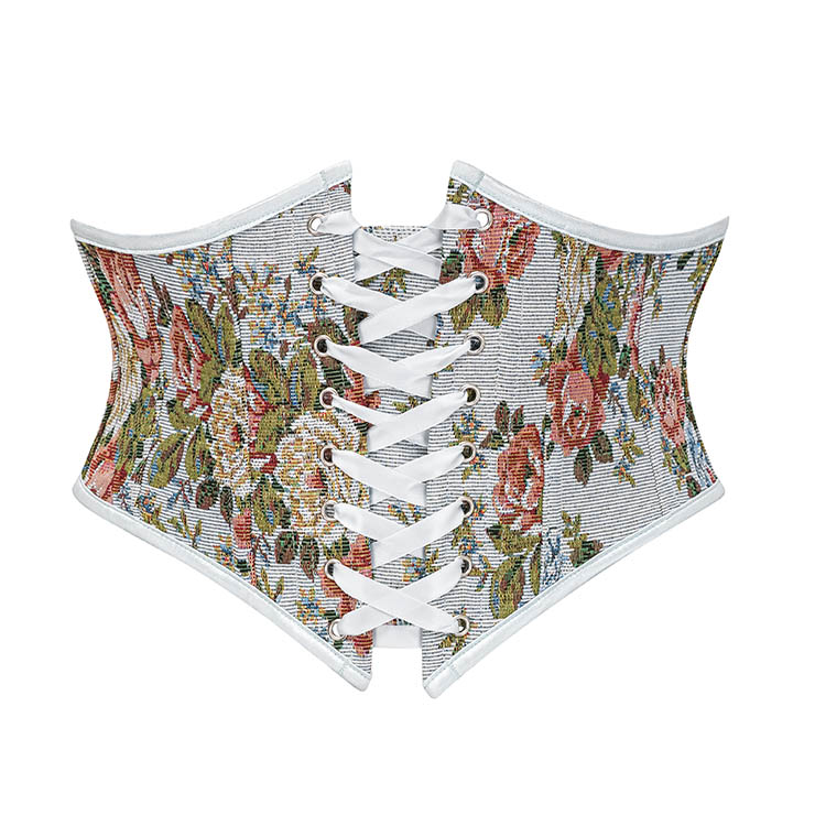 Vintage Embroidered Floral Corset Belt, Front Lace-Up Waist Cincher with Back Zipper N23877