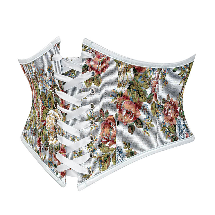 Vintage Embroidered Floral Corset Belt, Front Lace-Up Waist Cincher with Back Zipper N23877