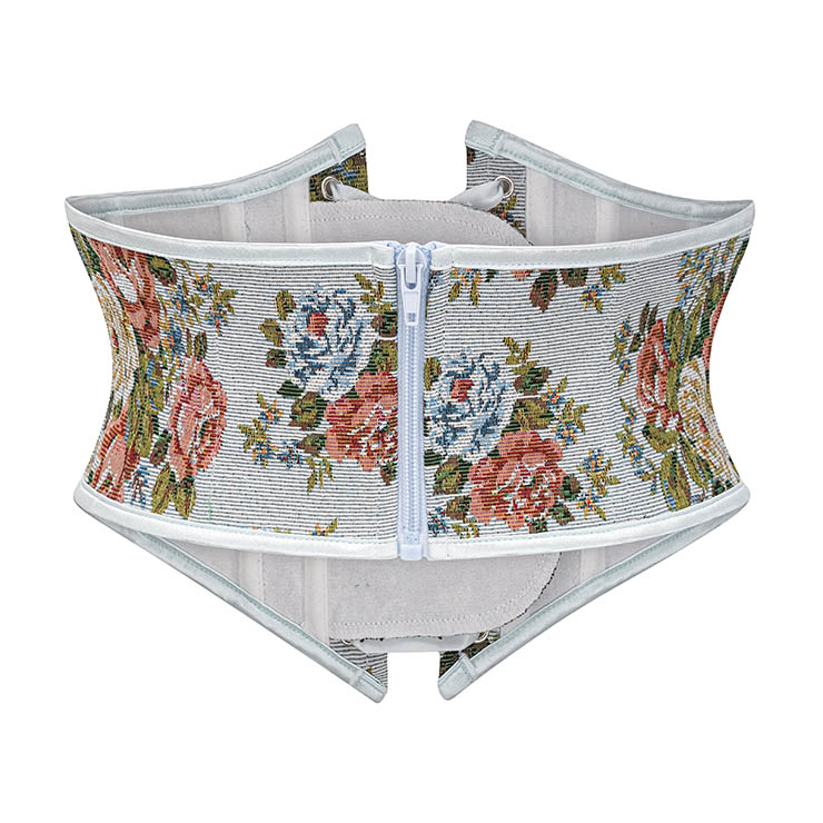 Vintage Embroidered Floral Corset Belt, Front Lace-Up Waist Cincher with Back Zipper N23877