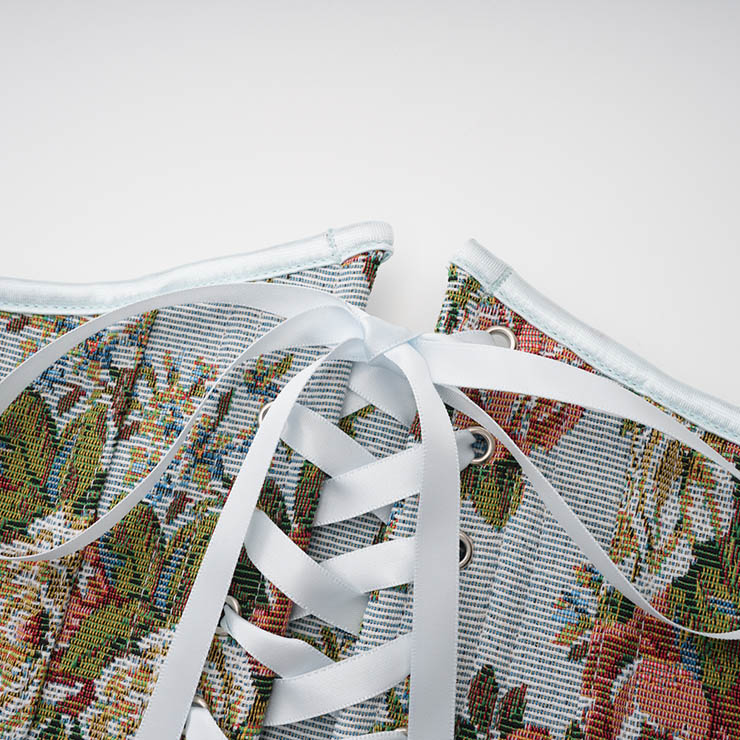 Vintage Embroidered Floral Corset Belt, Front Lace-Up Waist Cincher with Back Zipper N23877