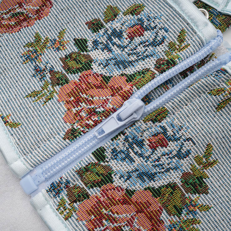 Vintage Embroidered Floral Corset Belt, Front Lace-Up Waist Cincher with Back Zipper N23877