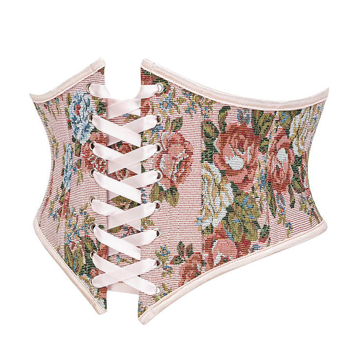 Vintage Embroidered Floral Corset Belt, Front Lace-Up Waist Cincher with Back Zipper N23878