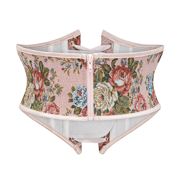Vintage Embroidered Floral Corset Belt, Front Lace-Up Waist Cincher with Back Zipper N23878