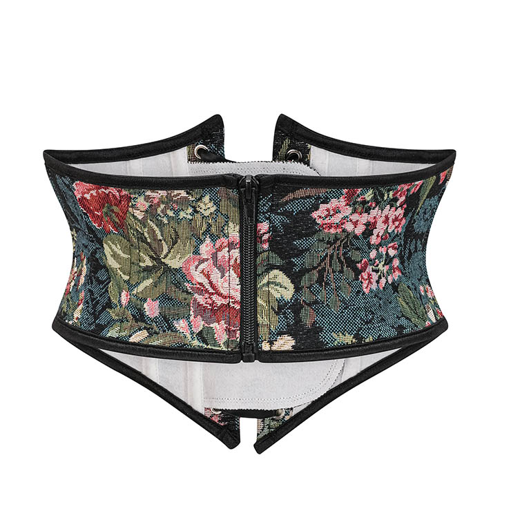 Vintage Embroidered Floral Corset Belt, Front Lace-Up Waist Cincher with Back Zipper N23879