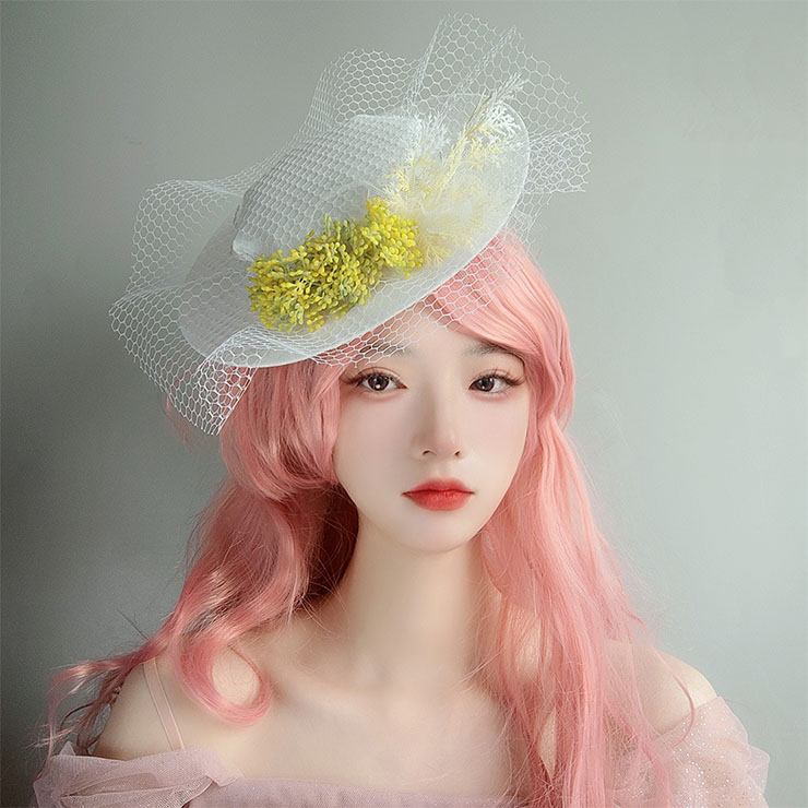 Vintage Fishnet Fascinator Lady Bowler-hat Princess Cosplay Party Hairpin Accessory J21677