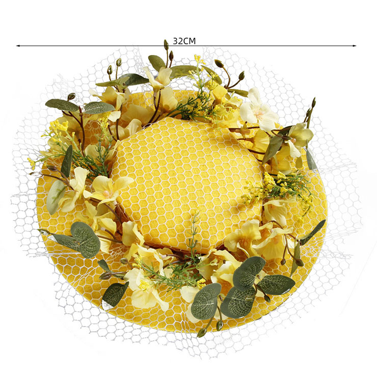 Vintage Fishnet and Flower Fascinator Bowler-hat Princess Hair Clip Cosplay Party Accessory J21678