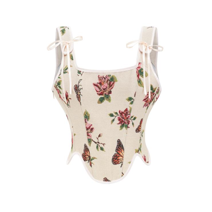 Women's Summer Vintage Floral Renaissance Corset Top for Women Y2k Tops Sleeveless Drawstring Crop Top N23452