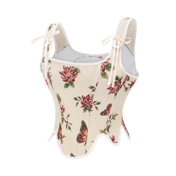 Women's Summer Vintage Floral Renaissance Corset Top for Women Y2k Tops Sleeveless Drawstring Crop Top N23452