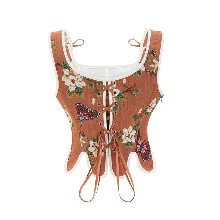 Women's Summer Vintage Floral Renaissance Corset Top for Women Y2k Tops Sleeveless Drawstring Crop Top N23450
