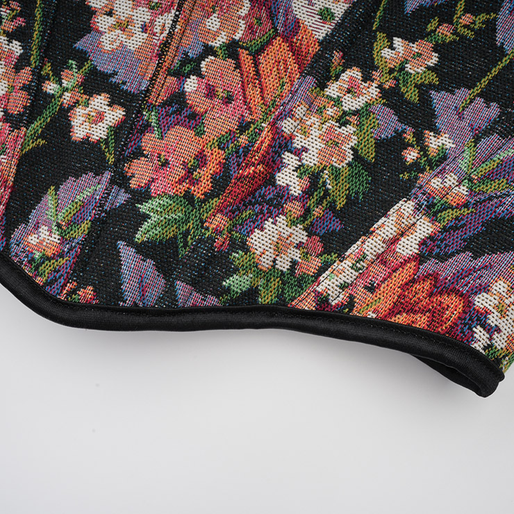 Vintage Floral Corset Top - Adjustable Lace-Up Bustier with Bow Straps for Women N237840