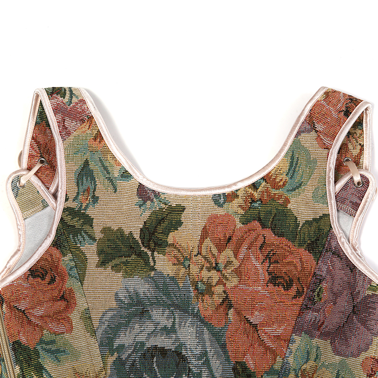 Vintage Floral Corset Top - Adjustable Lace-Up Bustier with Square Neckline N237842