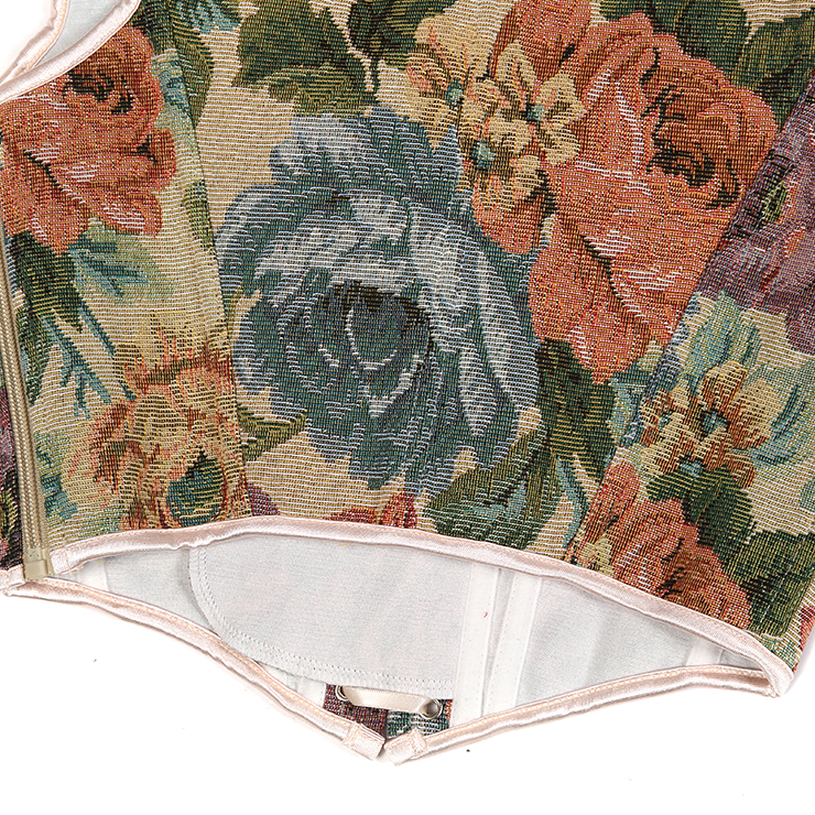 Vintage Floral Corset Top - Adjustable Lace-Up Bustier with Square Neckline N237842