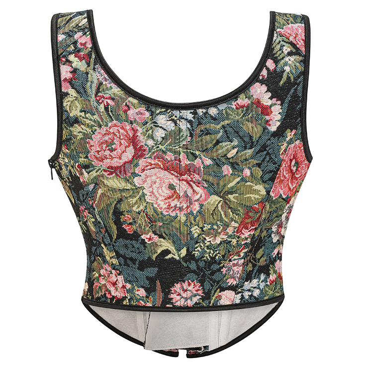 Vintage Floral Corset Top - Adjustable Lace-Up Bustier with Square Neckline N23887