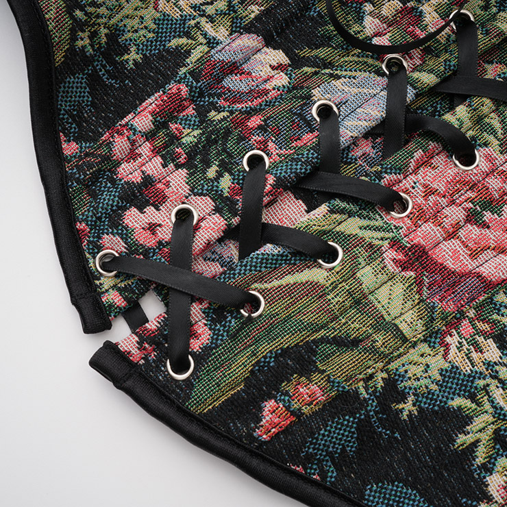 Vintage Floral Corset Top - Adjustable Lace-Up Bustier with Square Neckline N23887