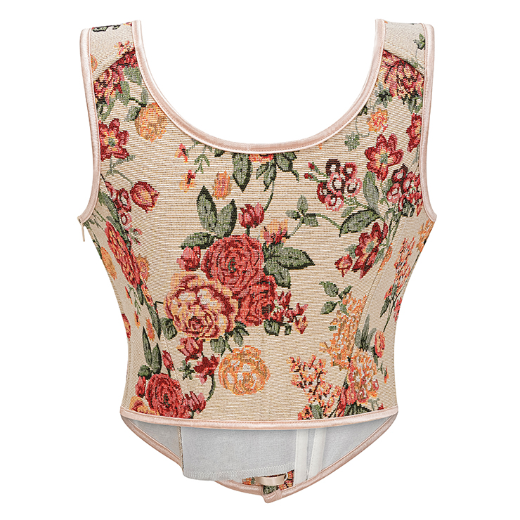 Vintage Floral Corset Top - Adjustable Lace-Up Bustier with Square Neckline N23888