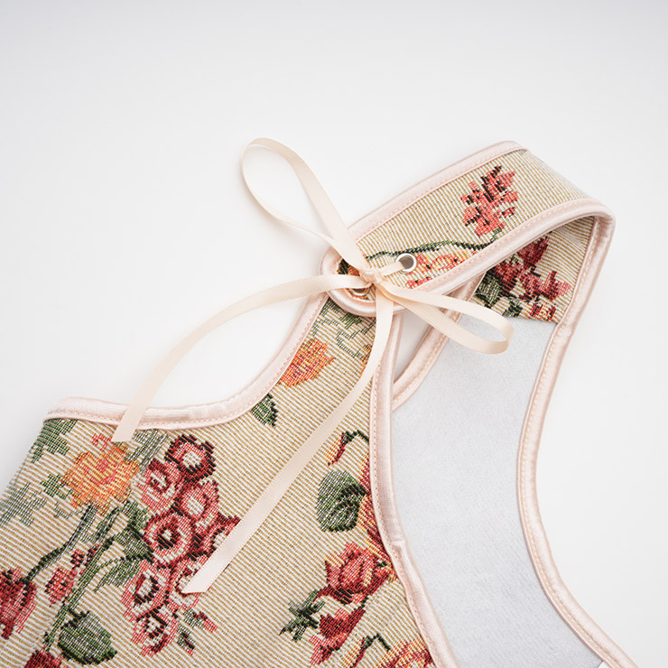 Vintage Floral Corset Top - Adjustable Lace-Up Bustier with Square Neckline N23888