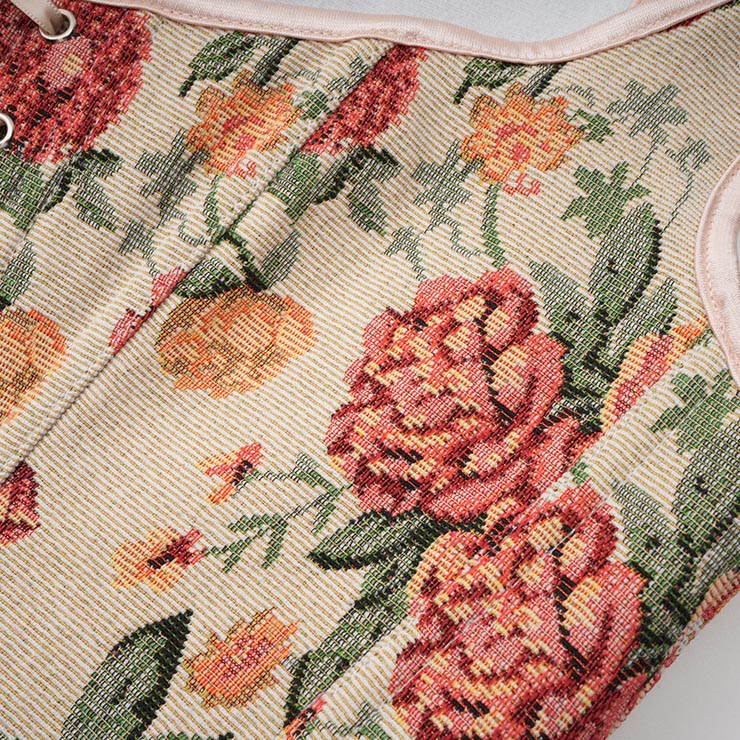 Vintage Floral Corset Top - Adjustable Lace-Up Bustier with Square Neckline N23888