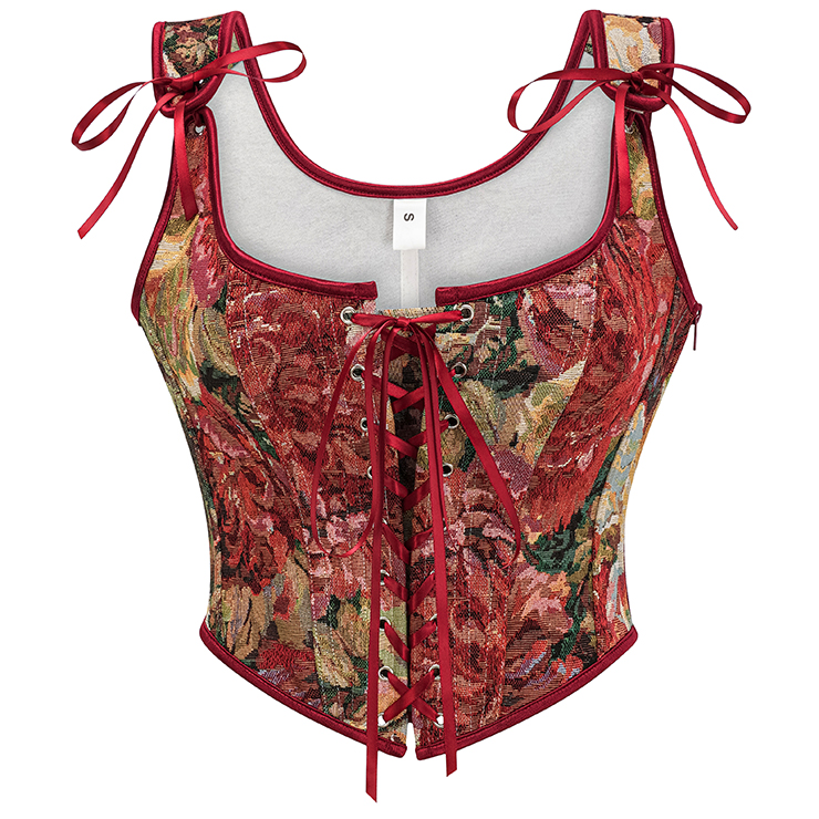 Vintage Floral Corset Top - Adjustable Lace-Up Bustier with Square Neckline N23890