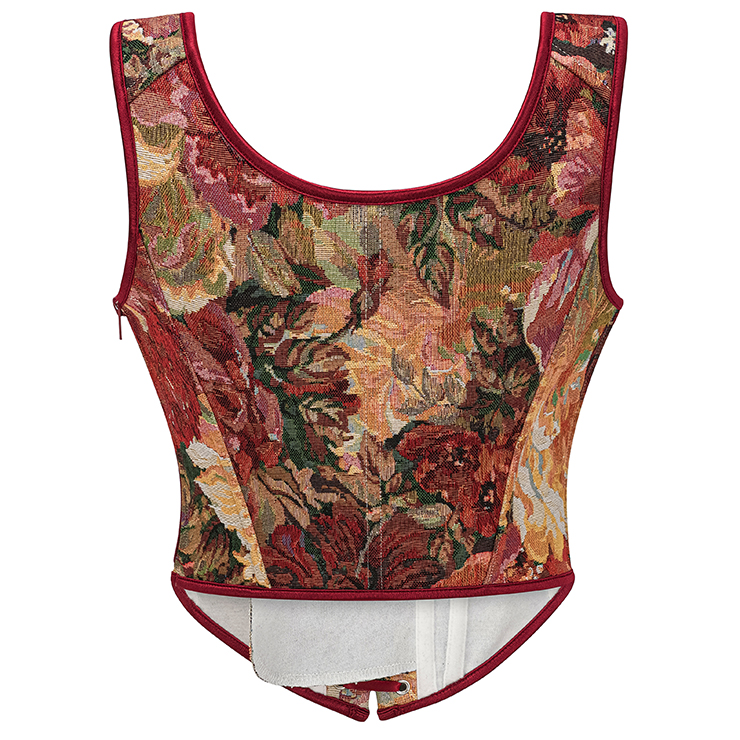 Vintage Floral Corset Top - Adjustable Lace-Up Bustier with Square Neckline N23890