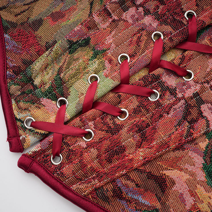 Vintage Floral Corset Top - Adjustable Lace-Up Bustier with Square Neckline N23890