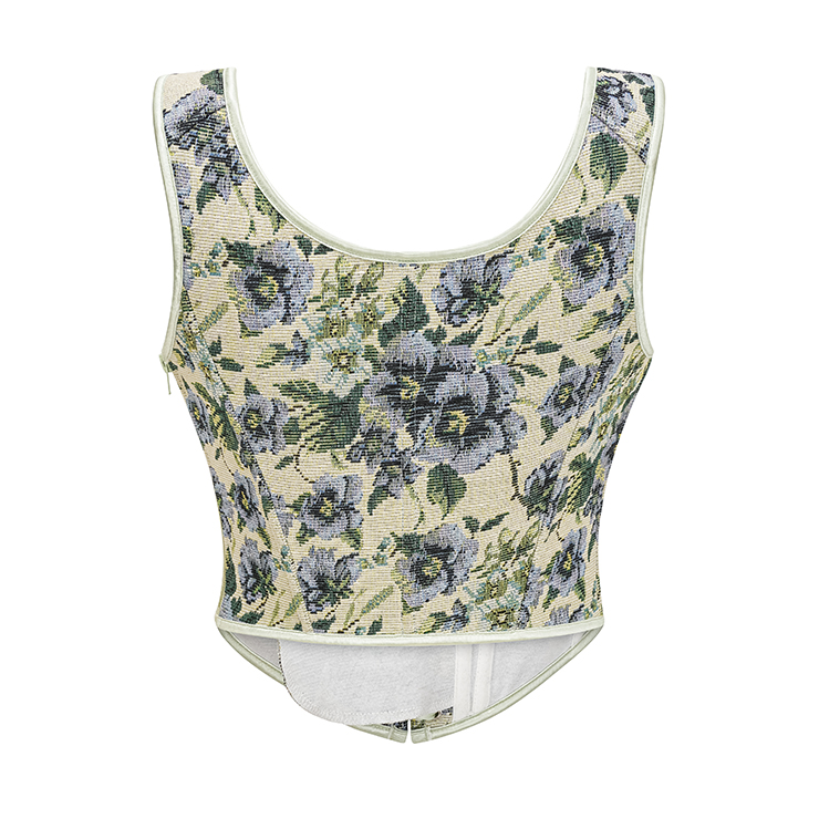 Vintage Floral Corset Top - Adjustable Lace-Up Bustier with Square Neckline N23889