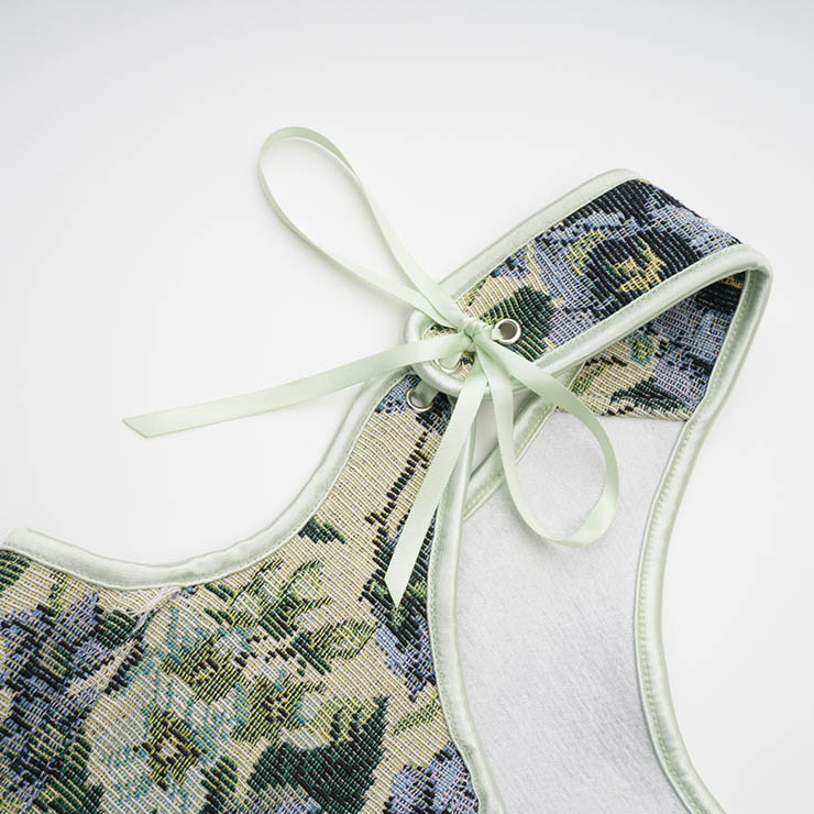 Vintage Floral Corset Top - Adjustable Lace-Up Bustier with Square Neckline N23889