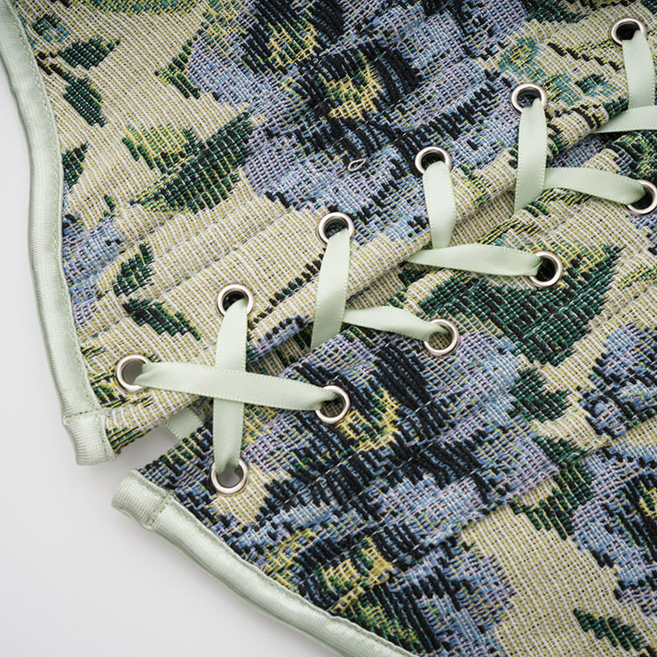 Vintage Floral Corset Top - Adjustable Lace-Up Bustier with Square Neckline N23889