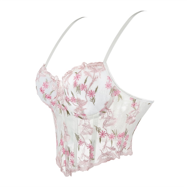 Vintage Floral Embroidered Mesh Corset Top N23941