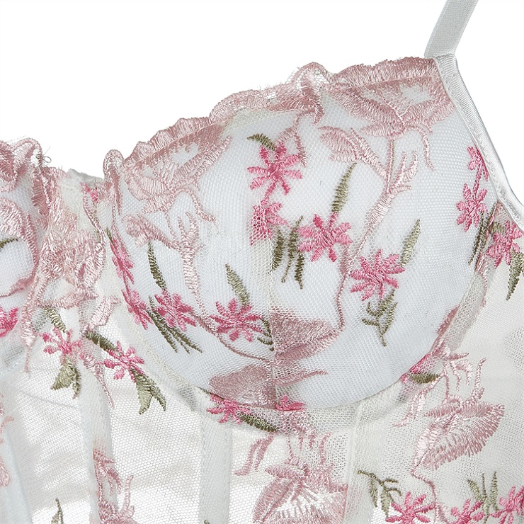 Vintage Floral Embroidered Mesh Corset Top N23941