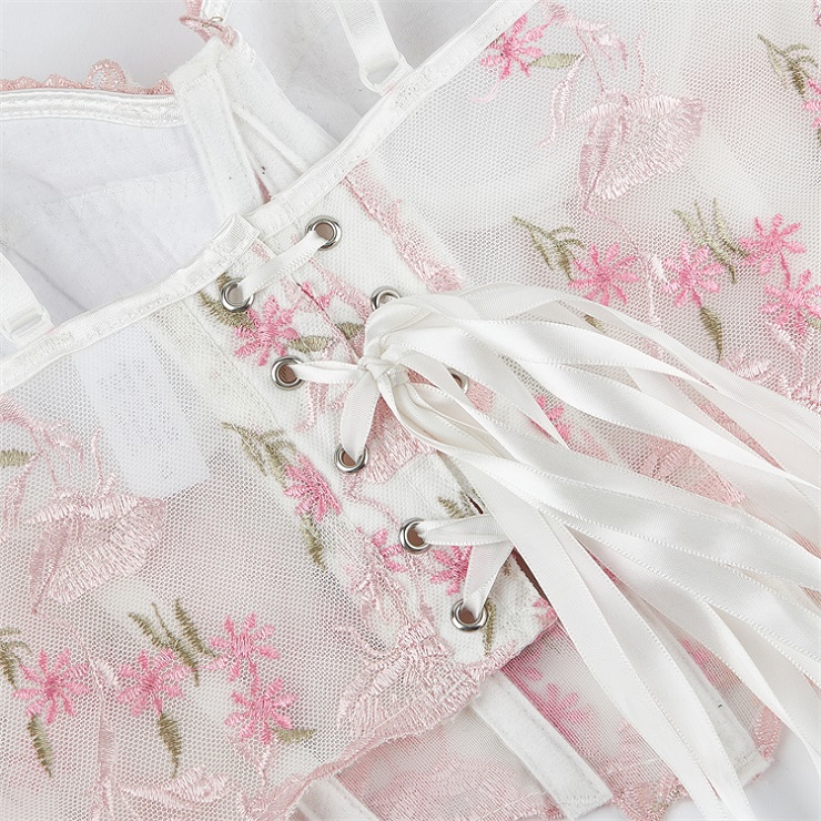Vintage Floral Embroidered Mesh Corset Top N23941