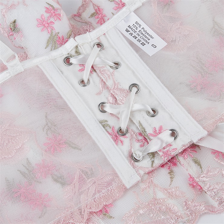 Vintage Floral Embroidered Mesh Corset Top N23941