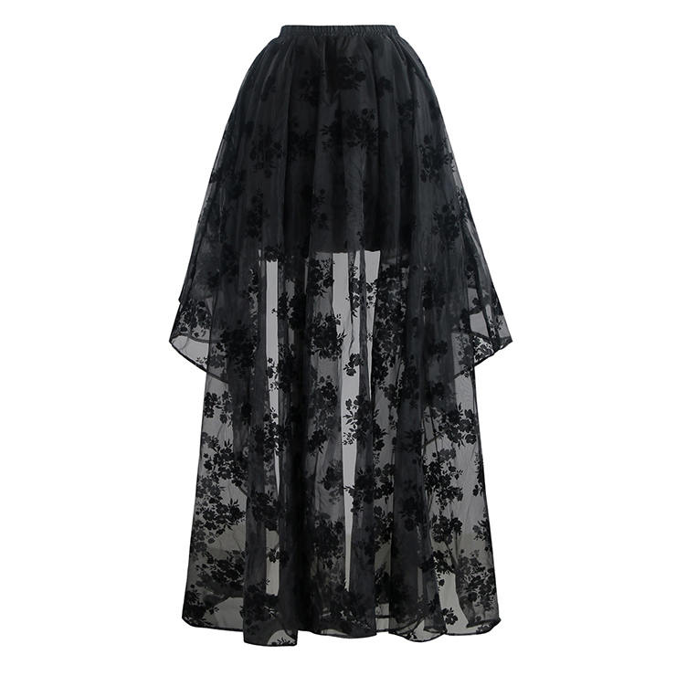 Women's Vintage Floral Embroidery Corset High-low Organza Skirt Set N14951