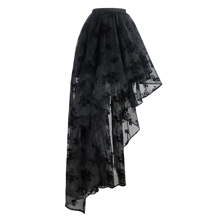 Women's Vintage Floral Embroidery Corset High-low Organza Skirt Set N14952