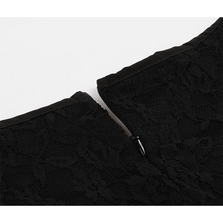 Sexy Gothic Style Solid Black Floral Lace Flared Sleeve High Waist Knee-length Dress N19404