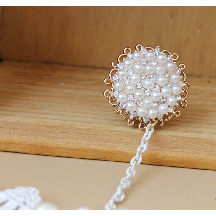 Vintage Floral Lace Wristband Pearls Embellishment Bracelet with Ring J17830