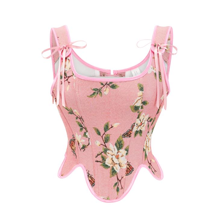 Women's Summer Vintage Floral Renaissance Corset Top for Women Y2k Tops Sleeveless Drawstring Crop Top N23449