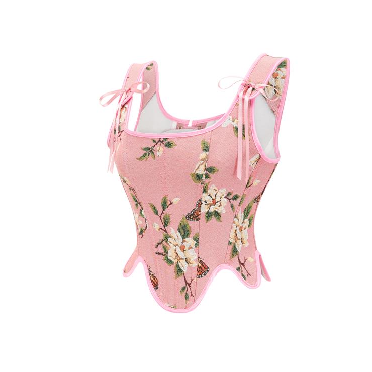 Women's Summer Vintage Floral Renaissance Corset Top for Women Y2k Tops Sleeveless Drawstring Crop Top N23449