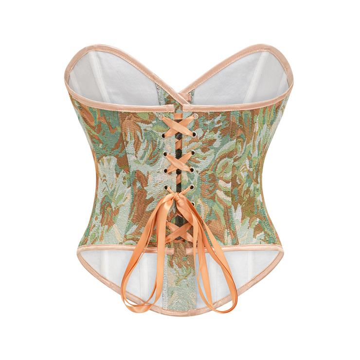 Victorian Gothic 12 Plastic Boned Printed Flower Cincher Body Shaper Overbust Corset N23595