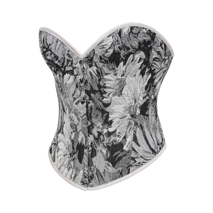 Victorian Gothic 12 Plastic Boned Printed Flower Cincher Body Shaper Overbust Corset N23597