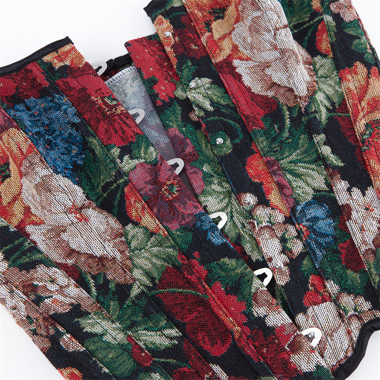 Vintage Floral Print Bustier with Front Snaps and Back Lace-Up, Adjustable Corset Top N23860