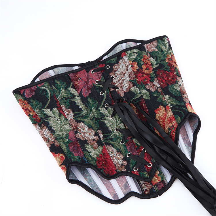 Vintage Floral Print Bustier with Front Snaps and Back Lace-Up, Adjustable Corset Top N23860