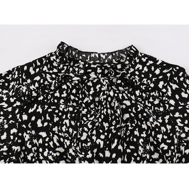 Vintage Floral Print Drawstring Collar Short Sleeve High Waist Rockabilly Party Midi Dress N22093